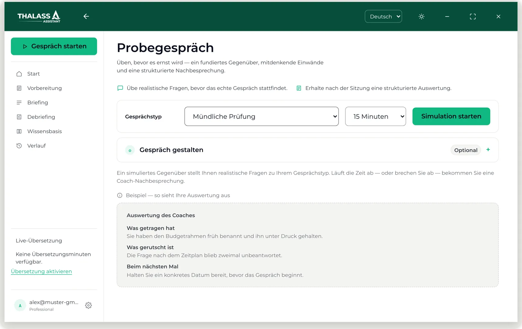 Thalassa startet eine mündliche Prüfungsübung mit den eigenen Notizen