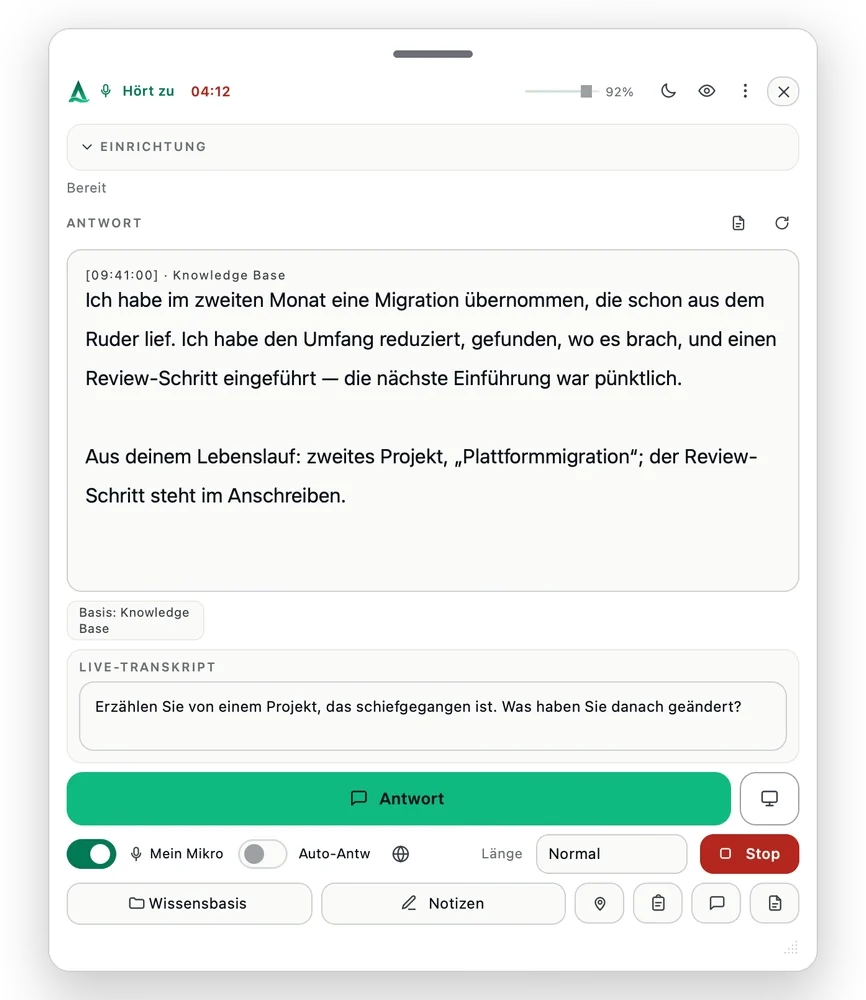 Thalassa zeigt während eines Bewerbungsgesprächs eine belegte Antwort in Ich-Form